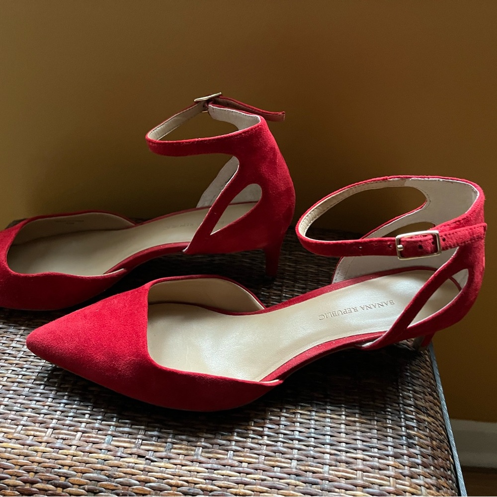 Banana Republic Red Heeled Suede Shoes